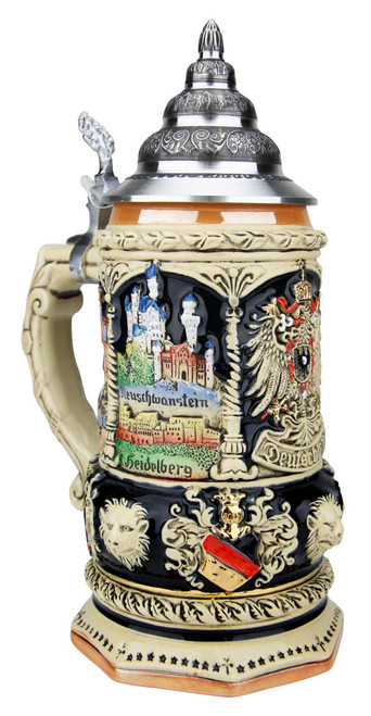 24K Gold 'Deutschland' Medieval COA Octagon Beer Stein - 0.75L, 11" 24K Gold 'Deutschland' Medieval COA Octagon Beer Stein - 0.75L, 11"