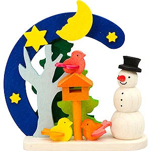 Moonlight Snowman 2-Sided Wooden German Ornament