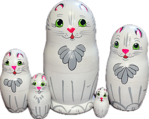 Mini White Cat Matryoshka Nesting Doll