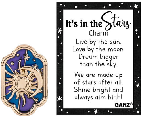 Inspirational Charms ON SALE! || This sun and moon charm is a midnight reminder to aim high shine bright like stars. It's the perfect pocket-sized keepsake for yourself or a gift for someone special! || It's in the Stars Motivational Charm ER73069 || Lindenhaus Imports in Helen, Ga