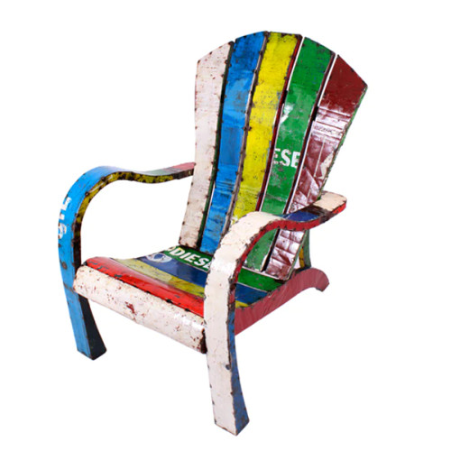 Exclusively Online ONLY || It's recycled from 44-gallon oil drums and lovingly handcrafted. Guaranteed to add a touch of cheer and personality to any garden. || The Throne Patio Chair, 41" E40/TS/212 || Lindenhaus Imports in Helen, Ga