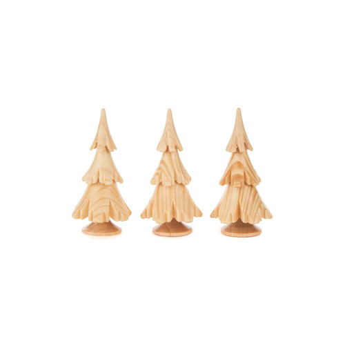 Authentic German Accessories and Décor ON SALE! || Features set of three handcrafted solid wood trees from the Dregeno Solid Wood Trees Collection || 3-Piece Natural Solid Wood Tree Set, 2.5" 111/D/34030/PA/3 || Handmade in the Erzgebirge region of Seiffen, Germany || Lindenhaus Imports in Helen, Ga