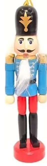 Nutcracker Ornaments ON SALE! | Features traditional soldier attire with eye-catching accents, lever on back to open and close mouth, gold string attached to top for hanging, and solid base for standing. || The Soldier Nutcracker Ornament with Light Blue Coat, 5" NTCRKR-2 || Lindenhaus Imports in Helen, Ga