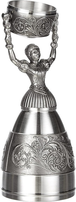 This German Bridal Cup - also known as a Nüremberg Bridal Cup - has a swiveling cup and hollow dress which allow both the bride and groom to drink simultaneously. || Nüremberg Pewter Bridal Cup with Decorative Dress, 6.5" 10335 || Lindenhaus Imports in Helen, Ga This German Bridal Cup - also known as a Nüremberg Bridal Cup - has a swiveling cup and hollow dress which allow both the bride and groom to drink simultaneously. || Nüremberg Pewter Bridal Cup with Decorative Dress, 6.5" 10335 || Lindenhaus Imports in Helen, Ga