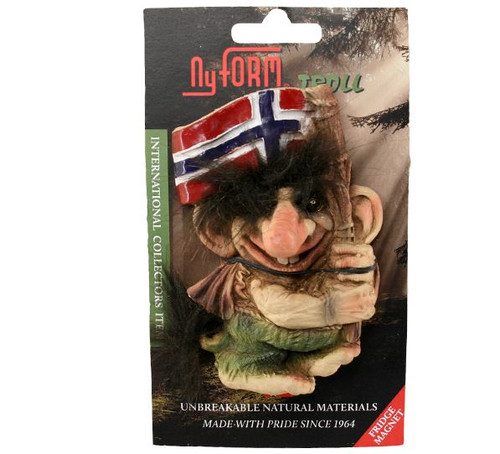 Original NyForm Trolls from Norway ON SALE! || Troll Magnet with Norwegian Flagpole #2006|| Lindenhaus Imports in Helen, Ga