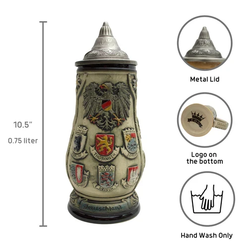 Deutschland Coat of Arms Edelweiss Rustic Beer Stein S4227