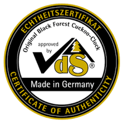 Origin and authenticity certified by the VdS Schwarzwalduhr (Black Forest Association) Origin and authenticity certified by the VdS Schwarzwalduhr (Black Forest Association)