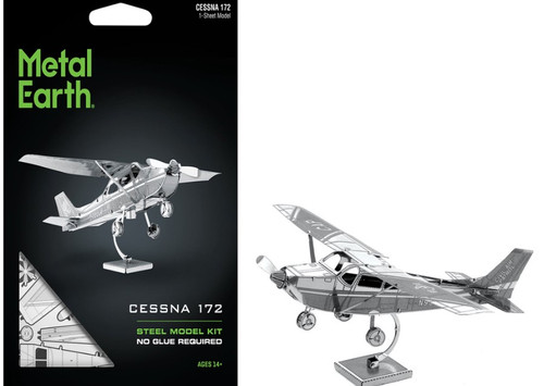 Packaging & assembled model of the Metal Earth Cessna 172 Airplane MMS045