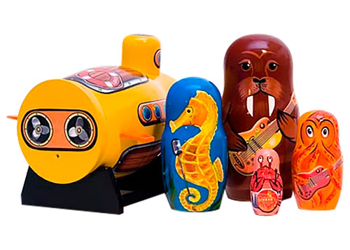 5-piece Yellow Sub Sea Animal Musicians Matryoshka Nesting Doll Set 144056