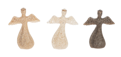 Beige, white, and brown stone angels with gold halo (sold separately) Beige, white, and brown stone angels with gold halo (sold separately)