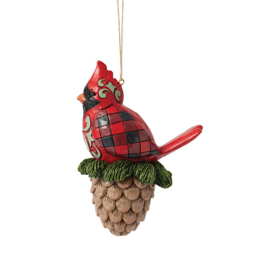 Plaid Christmas Cardinal on Pinecone Ornament 6017030 | Jim Shore™ Holiday Glen Collection