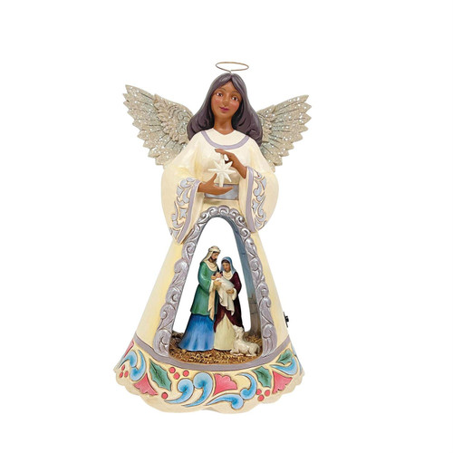 Jim Shore LED Light-Up Angel with Nativity Scene festive collectible figurine