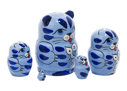 5pc. Mini Blueberry Cat and Mouse Matryoshka Nesting Doll Set 450691M 5pc. Mini Blueberry Cat and Mouse Matryoshka Nesting Doll Set 450691M