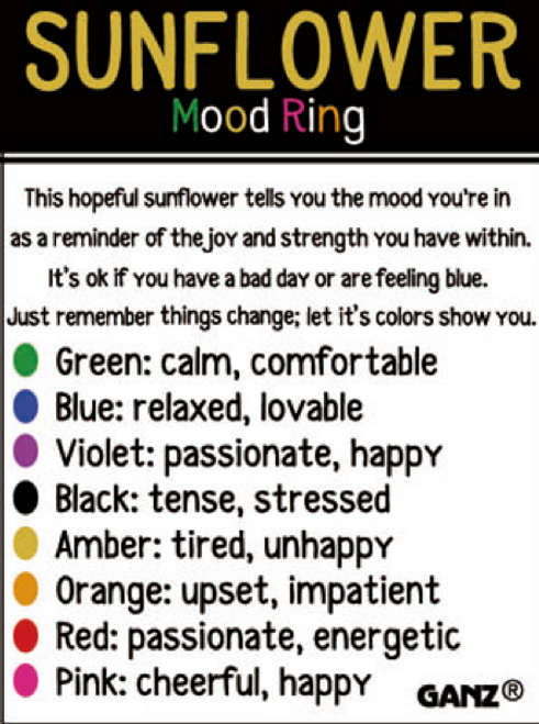 Sunflower Mood Ring Motivational Color Chart Sunflower Mood Ring Motivational Color Chart