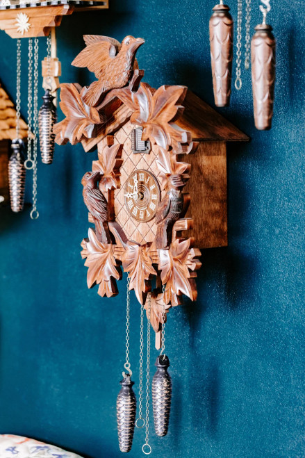 Villigen Cuckoo Clock display against blue background Villigen Cuckoo Clock display against blue background