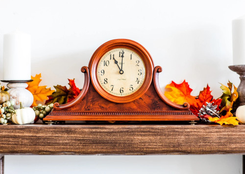 Decorative front view of the Scottsville Tambour Chiming Mantel Clock Decorative front view of the Scottsville Tambour Chiming Mantel Clock