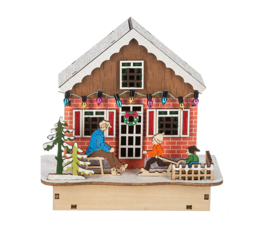 View of Family Christmas Scene Centerpiece with the light off View of Family Christmas Scene Centerpiece with the light off