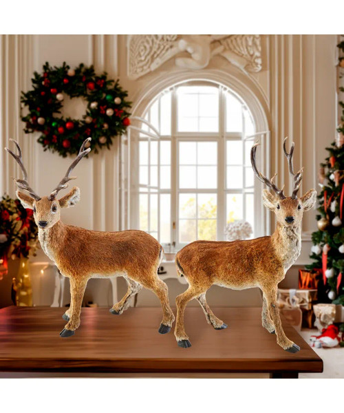Decorative Christmas view of the Brown Deer Centerpiece Set C2539