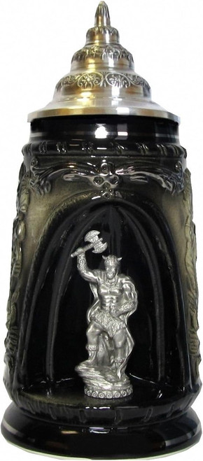 Nordic Viking Grotto German Beer Stein with Conical Pewter Lid by KING WERK 337SV Nordic Viking Grotto German Beer Stein with Conical Pewter Lid by KING WERK 337SV
