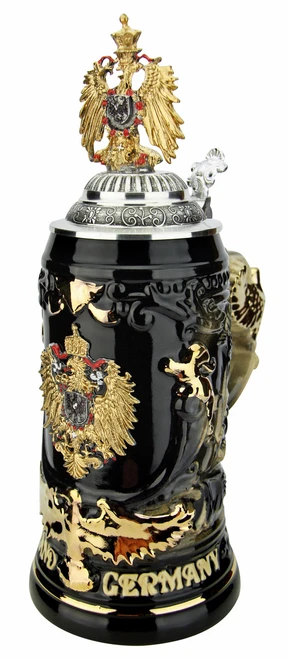 24K Gold Deutschland German Beer Stein with 3D Gold Eagle Pewter Lid by KING WERK 430/SZAG
