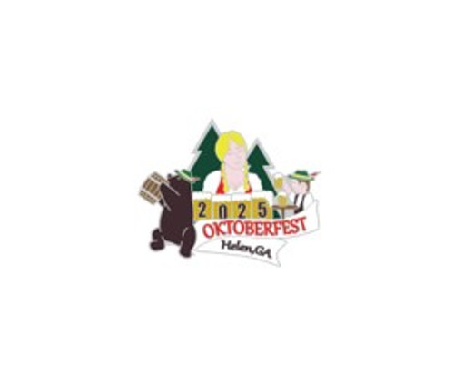 2025 Oktoberfest in Helen, Ga with Bavarian Couple and Bear Enamel Hat Pin