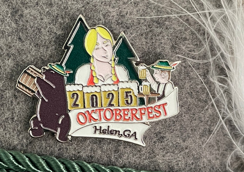 2025 Oktoberfest in Helen, Ga with Bavarian Couple and Bear Enamel Hat Pin