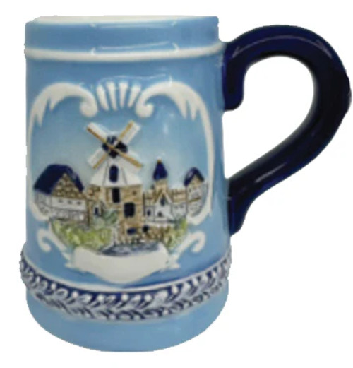 Bavarian Windmill Blue Ceramic Shot Cup