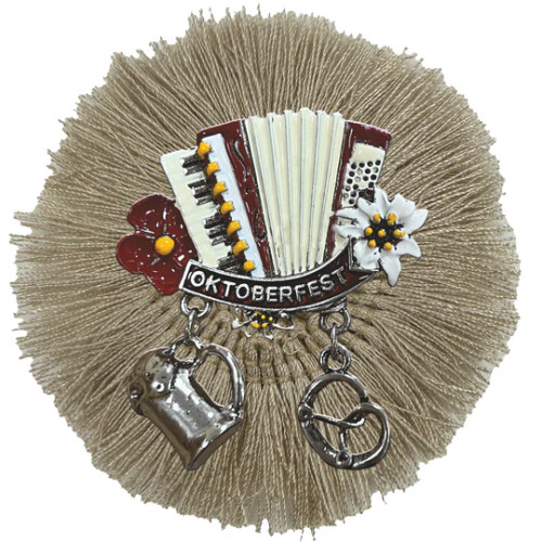 Accordion Oktoberfest with Charms Deluxe German Fringed Hat Lapel Pin 224PH Accordion Oktoberfest with Charms Deluxe German Fringed Hat Lapel Pin 224PH