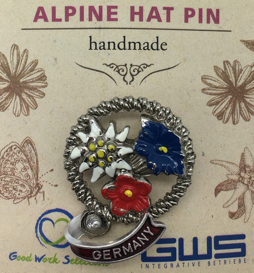 Handmade Germany with Flowers Deluxe Round Lapel Hat Pin Handmade Germany with Flowers Deluxe Round Lapel Hat Pin