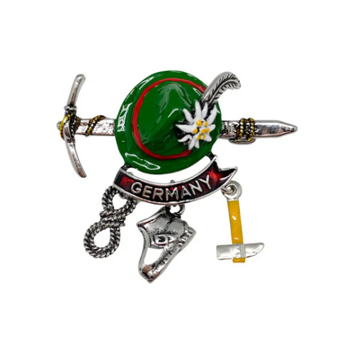 Alpine Hiker with Charms Germany Colorful Deluxe Lapel Hat Pin Alpine Hiker with Charms Germany Colorful Deluxe Lapel Hat Pin