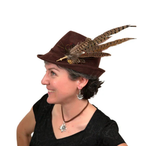 Bavarian Brown & Gold Deluxe Collectible Feather Lapel Hat Pin Bavarian Brown & Gold Deluxe Collectible Feather Lapel Hat Pin