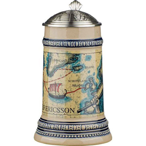 Leif Erikson World Map Beer Stein