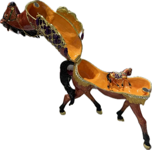 Large Horse Enameled Pewter with Austrian Crystals Trinket Box with Matching Pin