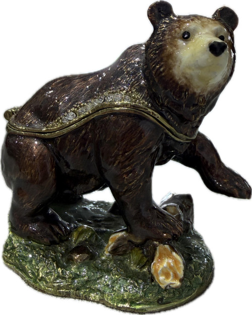 Brown Bear Enameled Pewter with Austrian Crystals Trinket Box BT05