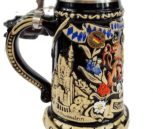 Oktoberfest Land of Bayern-Bavaria 24K Gold Limited-Edition German Beer Stein with Beer Wagon Lid