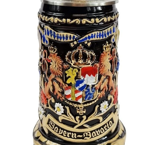Oktoberfest Land of Bayern-Bavaria 24K Gold Limited-Edition German Beer Stein with Beer Wagon Lid