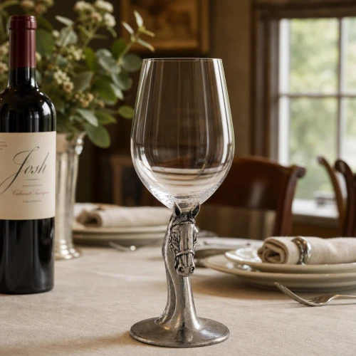 Features a proud Thoroughbred horse head elevating the glass bowl, celebrating noble equine beauty.