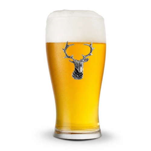 Enjoy 16 ounces of your favorite brew in a handcrafted glass featuring a robust pewter elk head design.