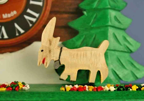 Goats at Play 1-Day Chalet Swiss Cuckoo Clock 496
