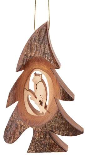 Owl Thick-Cut Olivewood Bark Ornament