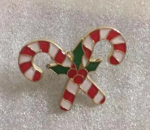 Candy Cane with Holly Leaf Enamel Hat Pin 988361