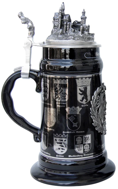 German States Beer Stein with 3D Neuschwanstein Castle Pewter Lid, 0.75L 6189