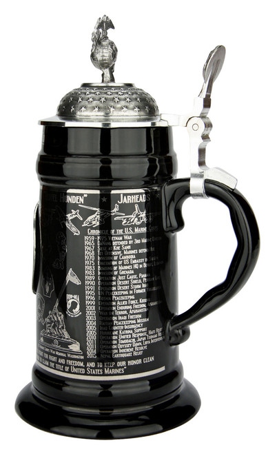 History of the U.S. Marine Corps Beer Stein with Pewter EGA Lid