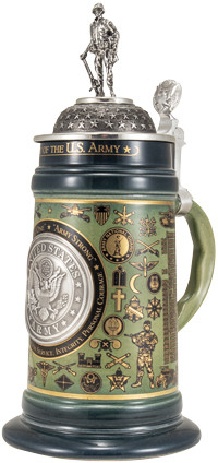 History of the U.S. Army Beer Stein with Soldier Pewter Lid