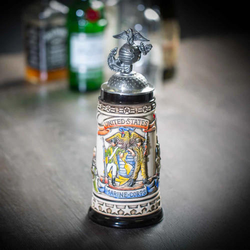 U.S. Marine Corps Beer Stein with 3D EGA Emblem Pewter Lid 6487 U.S. Marine Corps Beer Stein with 3D EGA Emblem Pewter Lid 6487