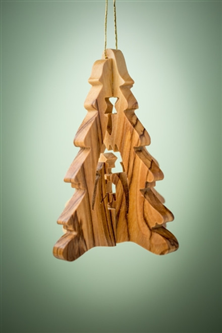 3D Nativity Tree-Shaped Olivewood Ornament 3D Nativity Tree-Shaped Olivewood Ornament