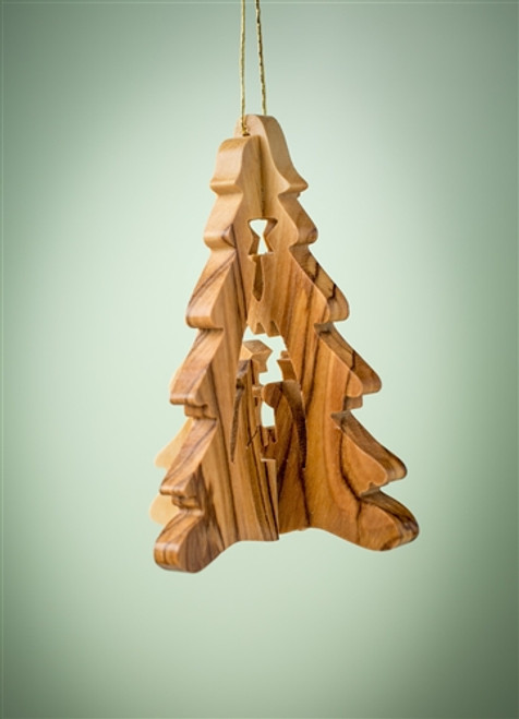 3D Nativity Tree-Shaped Olivewood Ornament 3D Nativity Tree-Shaped Olivewood Ornament