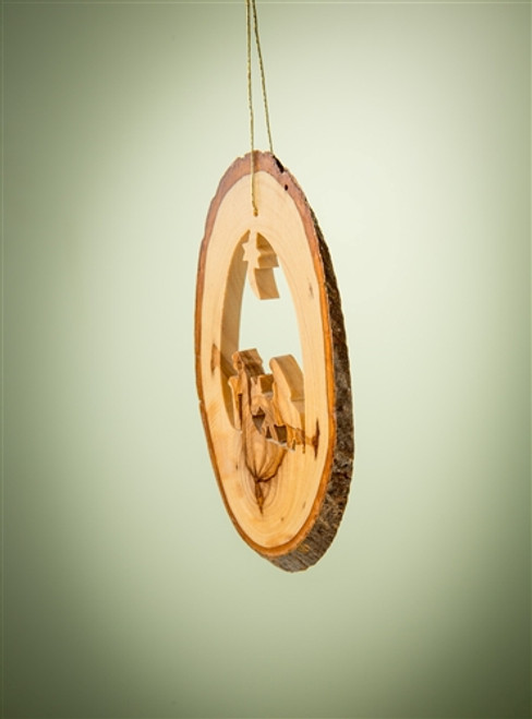 'Bethlehem' Flight to Egypt with Star Olivewood Bark Slice Ornament 'Bethlehem' Flight to Egypt with Star Olivewood Bark Slice Ornament