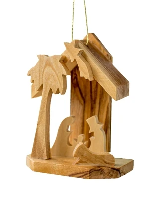 Mini Nativity Olivewood Grotto Ornament | Made in Israel - Bethlehem E01