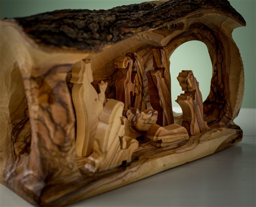 1-Piece Olivewood Branch Grotto Carved Nativity 1-Piece Olivewood Branch Grotto Carved Nativity